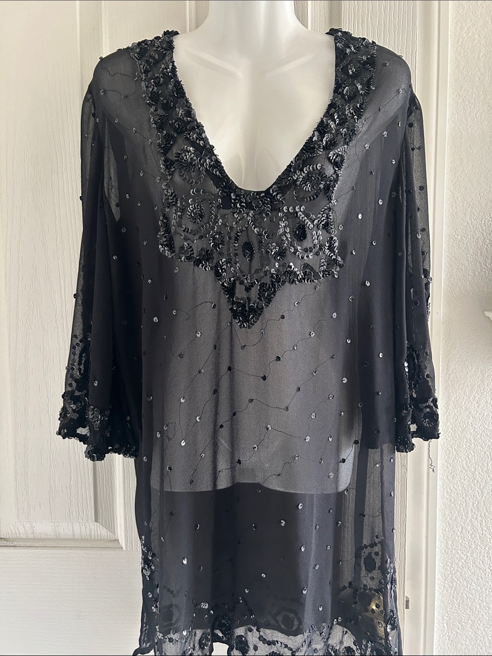 Newport News Black Beaded Sheer Swim Coverup